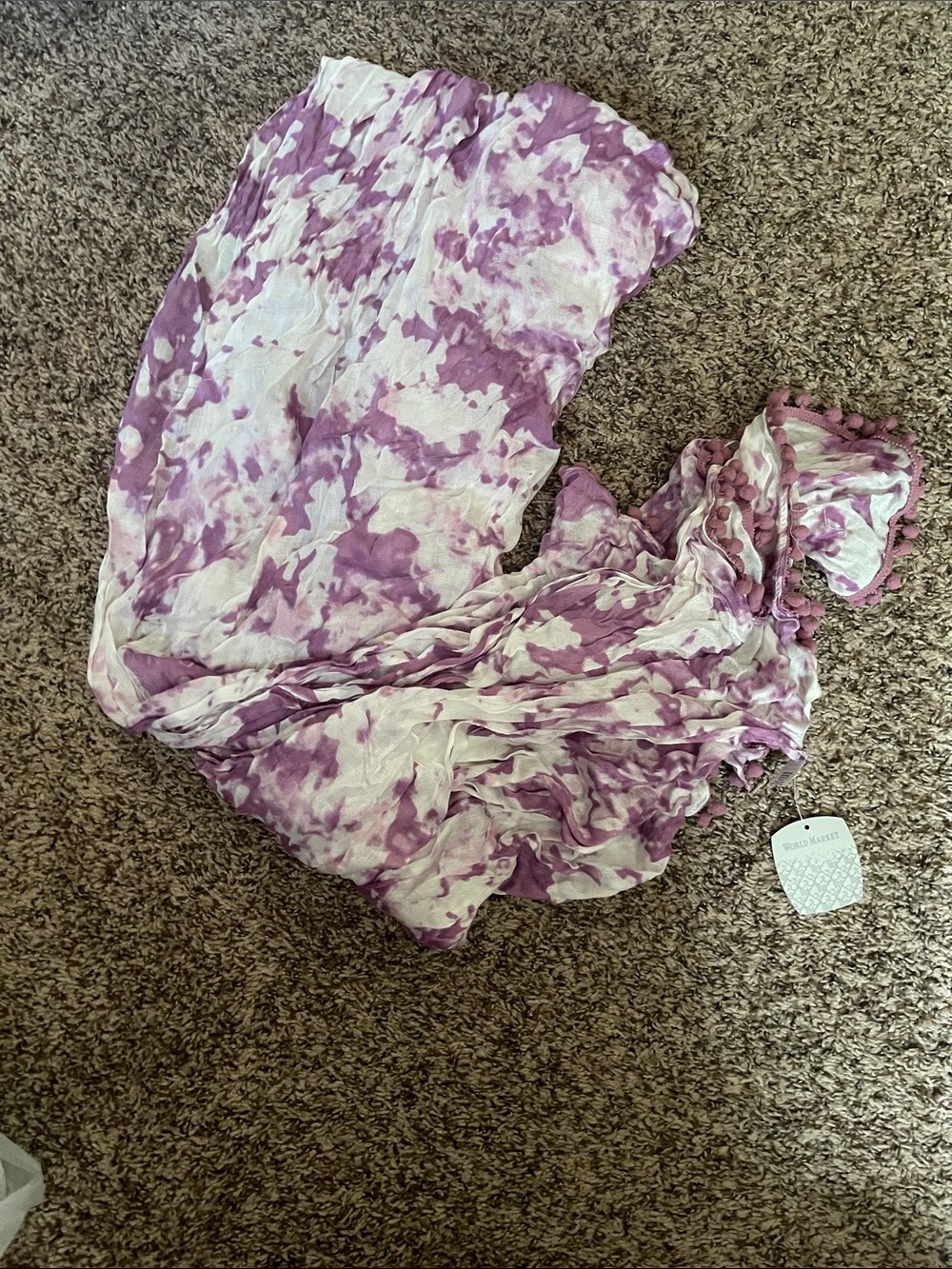 Cost Plus World Market Purple and White Tie-Dye Lightweight Scarf